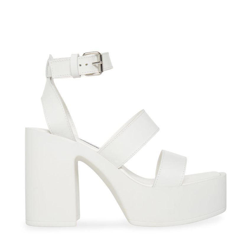 White Steve Madden Dora Leather Women\'s Heels Sandals | PH 2416NDQ